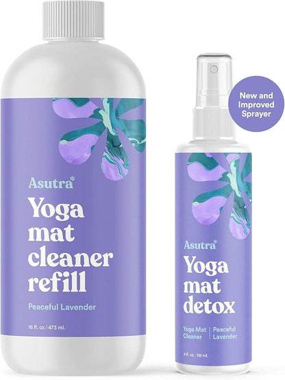 ASUTRA Yoga Mat Cleaner Spray (Peaceful Lavender), 4 fl oz - No Slippery Residue, Organic Essential Oils, Deep-Cleansing for Fitness Gear & Gym Equipment, Microfiber Towel Included