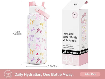 40 oz Insulated Water Bottle with 2-in-1 Straw and Spout Lid, Keep Cold 24H, Leak-Proof, BPA-Free, Double Wall Stainless Steel Water Bottle for Sports, Gym, Travel, and School (Ribbon Whimsy)