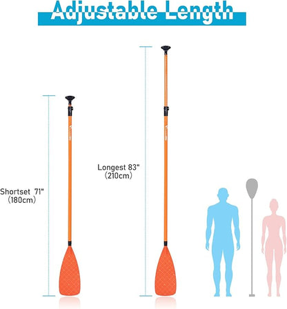 Freein 3-Piece Adjustable & Floating SUP Paddle - Fiberglass Shaft, Nylon Blade (71-83")