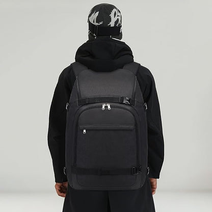 JIANYA Ski Boot Bag, 50L Waterproof Travel Backpack for Snowboard, Ski Helmet, Goggles, Gloves & Accessories, Black