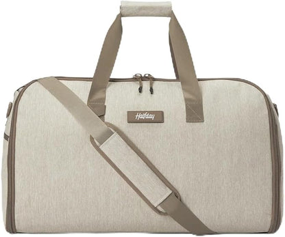 Halfday Convertible 2-in-1 Garment Duffel Weekender Bag 45L | Wrinkle-Free Travel, Hanging Suit Compartment, Shoe Pockets, Trolley Sleeve. Durable & Water-Resistant Carry-On, Stone