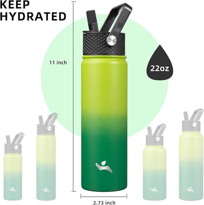 22oz Stainless Steel Bottles with 3 Lids Sport Insulated Water Bottle,Bamboo Grove