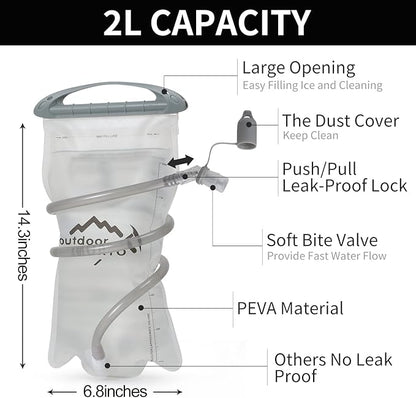 Hydration Pack Backpack, Lightweight Water Backpack with 2L Leakproof Hydration Bladder Daypack for Men Women,Running Hydration Vest for Outdoor Trail