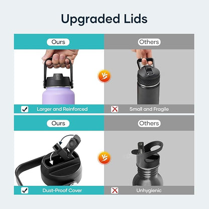 BUZIO 40oz Insulated Water Bottle, Stainless Steel Double Wall Water Flask (Cold for 48 Hrs) Leak Proof Sports Bottles Jug with Straw Lid Flex Cap Metal Canteen for Gym Travel Camping,Purple Green