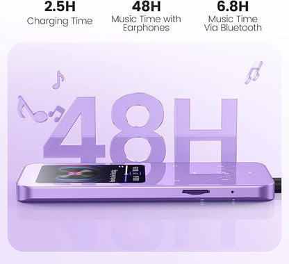 32GB MP3 Player with Bluetooth 5.3, AGPTEK A09X 2.4" Screen Portable Music Player with Speaker Lossless Sound with FM Radio, Voice Recorder, Supports up to 128GB, Purple