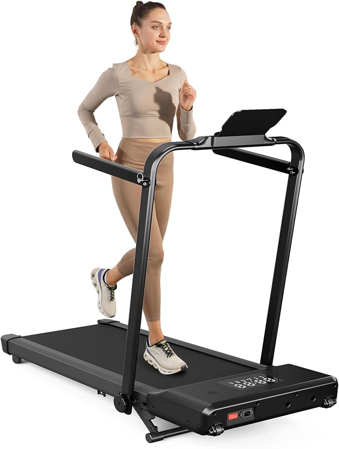 Walking Pad Treadmill with Handle bar, 3.0HP Small Foldable Treadmills for Home with APP Remote Control and LED Display, 7.5MPH Portable Treadmill 300 Lbs Capacity