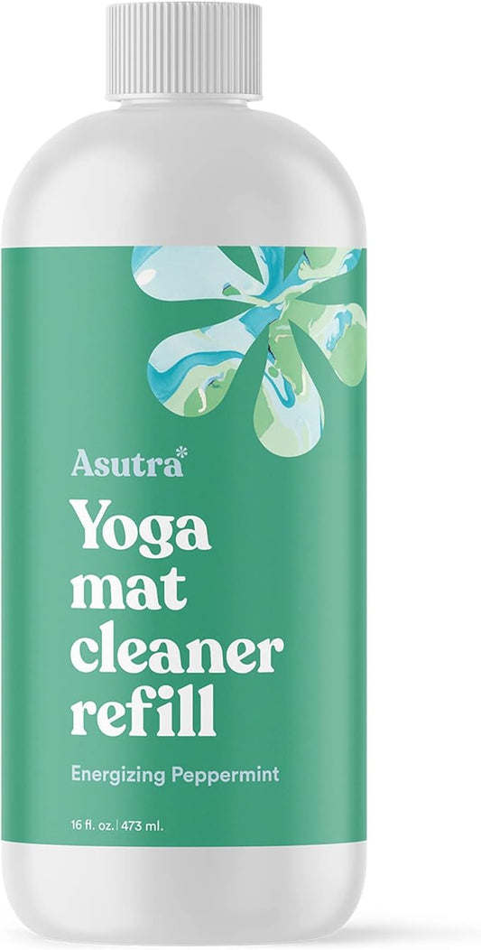 ASUTRA Yoga Mat Cleaner Spray Refill (Energizing Peppermint), 16 fl oz - No Slippery Residue, Organic Essential Oils, Deep-Cleansing for Fitness Gear & Gym Equipment