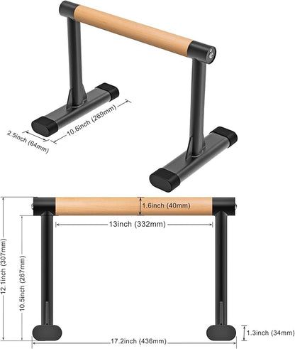 Kipika Parallettes Bars, Push Up Bars & Dip Bar with Comfort Thick Handles, Rock-Free Fitness Equipment for Handstand, L-Sit, Gymnastics & Strength Training, 600lbs Capacity, 12" Height