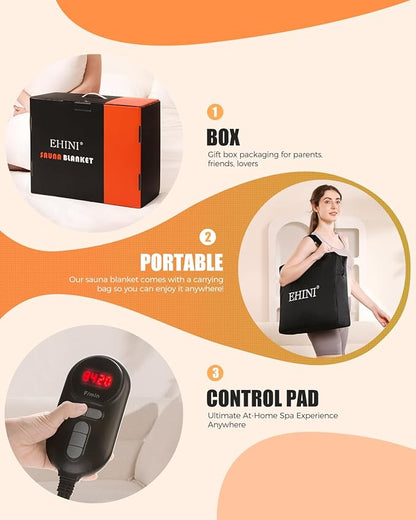 Infrared Sauna Blanket-Sauna Blanket for Home Use, Portable Design for Relaxation and Detoxification Highest 176℉, 20-60 Minutes Timer, 6 ft x 2.65 ft（Pitch-Black）