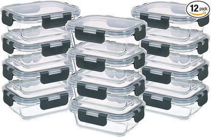 24-Piece Small Glass Food Storage Containers with Lids Airtight, 1.5 Cup Meal Prep Containers Set, Microwave&Dishwasher Safe, Leak-Proof, BPA-Free, Grey