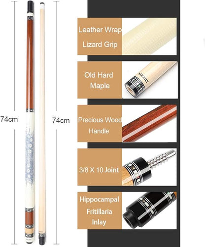 2-Piece Pool Cue Stick + Pool Cue Case with Carbon Extension