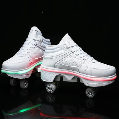 2-in-1 Roller Skates & Sneakers Unisex Retractable Wheels Outdoor Fun & Fitness Kick Roller Shoes