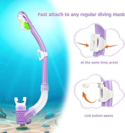Dry Snorkel for Kids, Ultimate Snorkel Tube for Snorkeling, Freediving & Swimming, Easy-Breath Technology, Top-Mounted Dry Valve & Food-Grade Silicone Mouthpiece