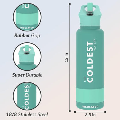 Coldest Insulated Water Bottle with Straw Lid - Stainless Steel Metal Insulated Bottle for Men & Women (Terraform Green, 40 oz)