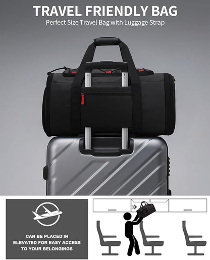 Gym Bags for Men Women, 45L Sports Travel Duffle Bag with Shoe Compartment, 3 in 1 Weekener Overnight Backpack with Wet Pocket, Black