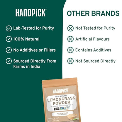 HANDPICK Lemongrass Powder (226g/8oz) Non GMO, Gluten Free, 100% Raw, Sourced from India, For Cooking, Smoothies, Tea, Packed in Resealable Ziplock Pouch