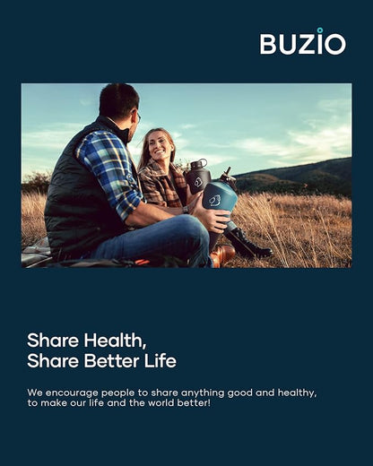 BUZIO 1 Gallon Water Jug with Straw Handle Lid, 128oz Water Bottle Stainless Steel Double Wall Hydro Jug 18/8 Food Grade Thermo Mug Keep Cold 48H & Hot 24H, Black