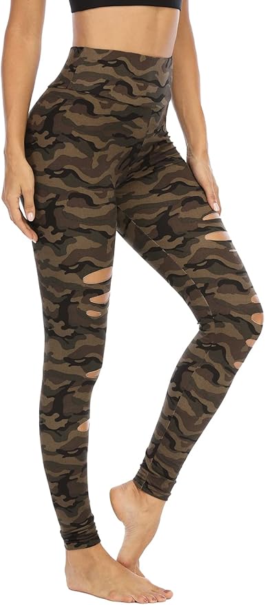 DIBAOLONG Womens High Waist Yoga Pants Cutout Ripped Tummy Control Workout Running Yoga Skinny Leggings