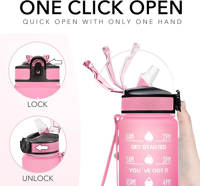 Hyeta 32 oz Water Bottles with Times to Drink and Straw, Motivational Water Bottle with Time Marker, Leakproof, Drinking Sports Water Bottle for Fitness, Gym and Outdoor