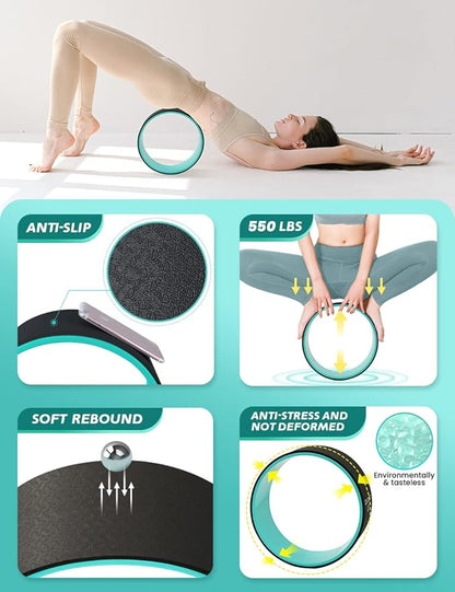 Yoga Wheel Set 9 in 1, Yoga Starter Kit for Beginner, Back Roller for Pain Relief & Deep Tissue Massage, Stretching, Improving Backbends, Size 13''