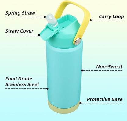 Insulated Water Bottle with Straw Lid,18 oz Stainless Steel Vacuum Metal Bottle with Silicone Handle,Twilight Blue