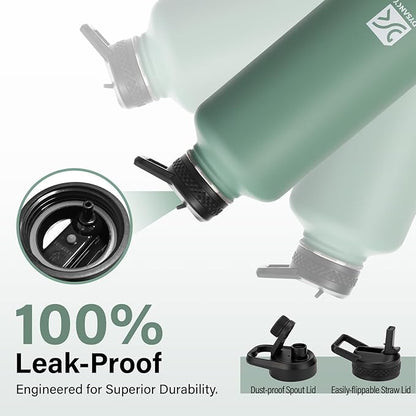 Insulated Water Bottle | Thickened Stainless Steel for Gym and Hiking with Straw, Carrier Bag, Handle Strap | BPA-Free 87 oz