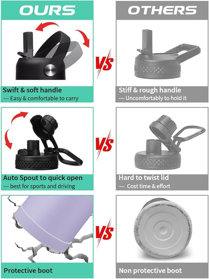 Half Gallon Water Bottle Insulated - 64 oz Water Bottle with Carrying Sleeve, Paracord Handle, Straw Spout Lid, Leak-proof Metal Hydro Water Jug for Workout Sport Hiking Gym, Purple Big Flask Thermo