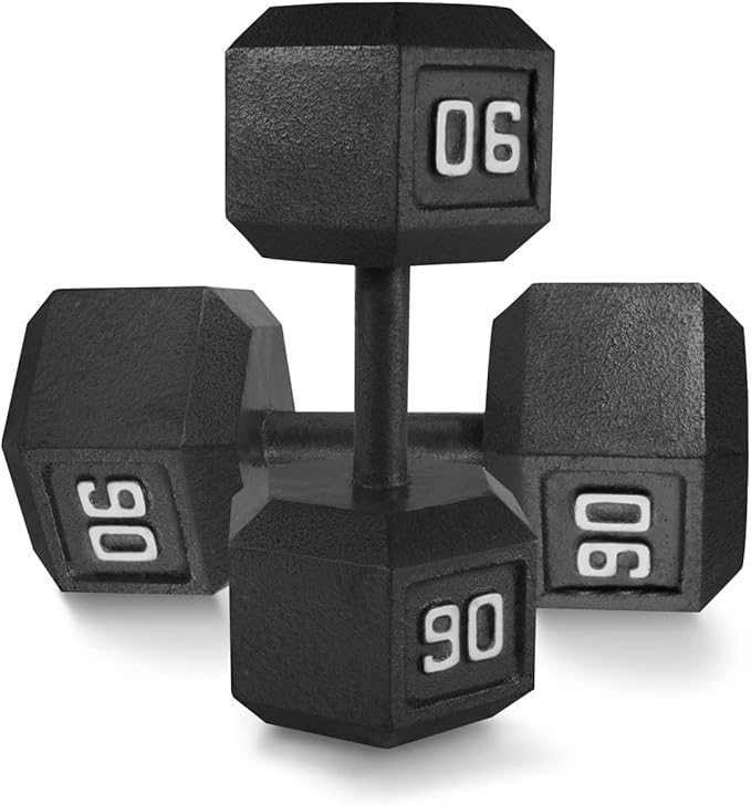 WF Athletic Supply Cast Iron Solid Hexagon Gray/Black Dumbbells, Strength Training Free Weights Set of 2 for Women and Men, Hand Weights Sold by Pairs, Multi-Select Size Options Available
