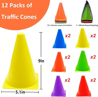 12/24/48Pcs Soccer Cones,7" or 9" Soccer Cones for Training, Multicolor Cones Sports Soccer Training Cones, Field Cones for Skating Basketball Football Drills Practice