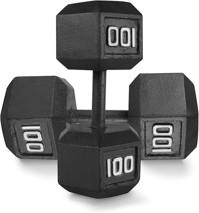 WF Athletic Supply Cast Iron Solid Hexagon Gray/Black Dumbbells, Strength Training Free Weights Set of 2 for Women and Men, Hand Weights Sold by Pairs, Multi-Select Size Options Available