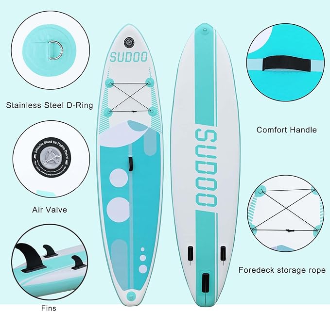Inflatable Stand Up Paddle Board 10‘x30‘‘- Ultra-Light SUP with Backpack, Pump, Paddle, Coil Leash, 3 Fins, Repair Kit, Stable Design, Non-Slip EVA Deck for Adults & Youth