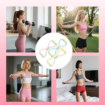 Figure 8 Fitness Resistance Bands with Handles, Yoga Resistance Band Stretch Fitness Band, Chest Expander, for Arm and Shoulder Stretch, Rope 8 Word Elastic for Women and Men（3 Pack）