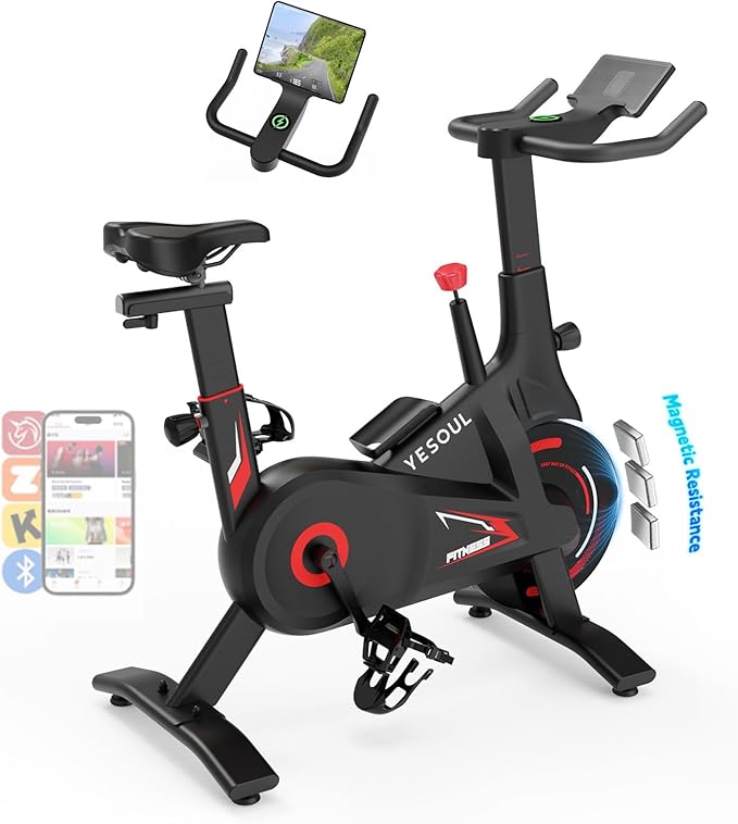 Yesoul Black Exercise Bike for Home,Smart White Cycling Bike Magnetic Stationary Bike, Low Noise Indoor Cycling Bike for Home Gym Electric Stationary Bike with Tablet Mount & Comfortable Seat Cushion for Women Apartment Workout Bike for Fitness
