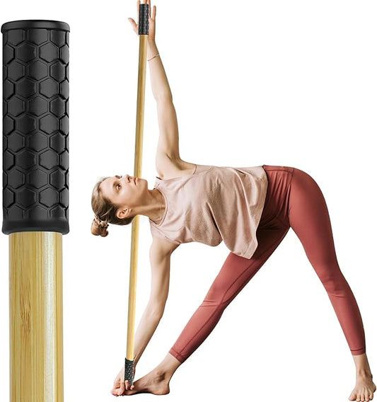 5ft Yoga Stick from Natural Bamboo - Non-Slip Handle Stretching Stick for Mobility,Versatile Exercise Tool with Flexibility,Stretch Bar for All Fitness Levels,Rehabilitation,and Posture
