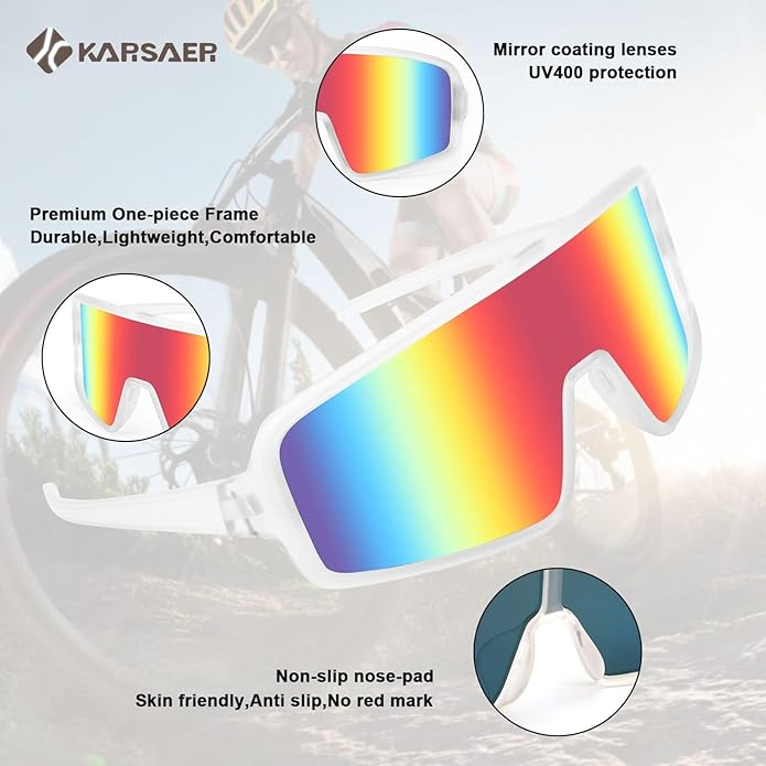 Karsaer Vision Sports Sunglasses Cycling Glasses Baseball Softball Sunglasses Unisex for Adult Youth Kids Boys Girls 8-16