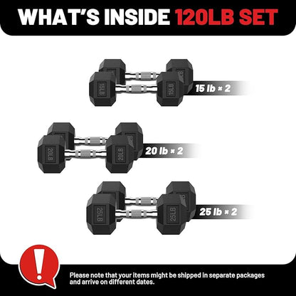 PAPABABE Hex Dumbbell Set, 45-135 lb Rubber Encased Home Gym Dumbbells, Weights Dumbbells Set for Women & Men, Hand Weight with Anti-Slip Grip