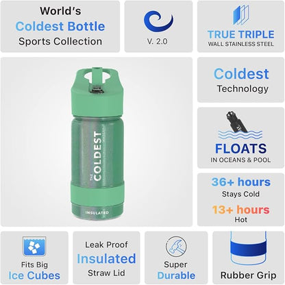 Coldest Insulated Water Bottle with Straw Lid - Stainless Steel Metal Insulated Bottle for Men & Women (Green Aurora Glitter, 14 oz)