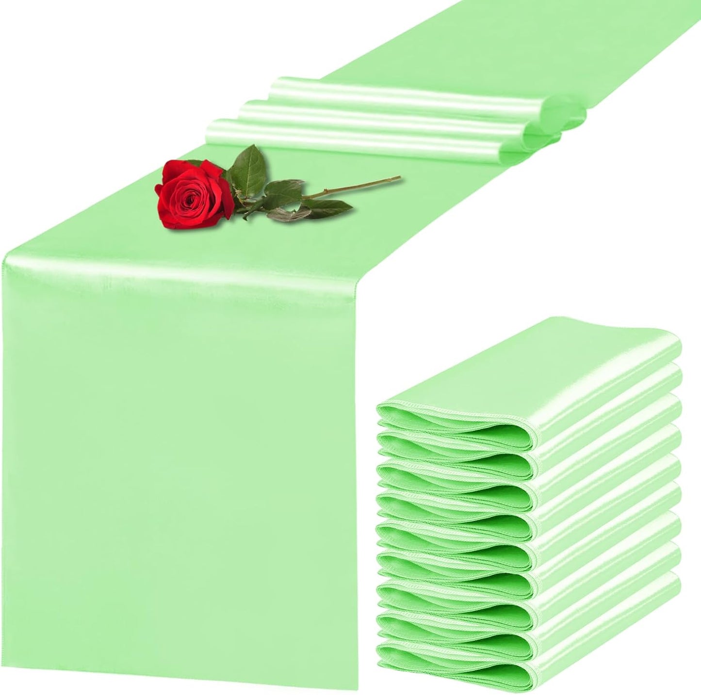 10 Pack Satin Table Runner 12 x 108 Inch Long Green Silk Table Runner for Wedding Party Banquet Birthday Decoration