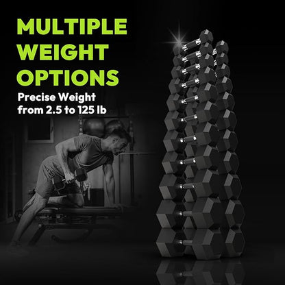 Hex Dumbbell Set, 30-480 lb Set Rubber Encased Exercise & Fitness Dumbbells, Weights Dumbbells Set, Hand Weight for Strength Training