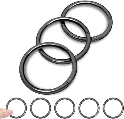 10Pack 1-1/2" Large Round Carabiner Clips, Metal Spring O Rings for Organizer Key Rings, Paracord Keychain Lanyard, Pet Chains, Purse Hardware, Key Snap Hooks DIY Accessory (Black)