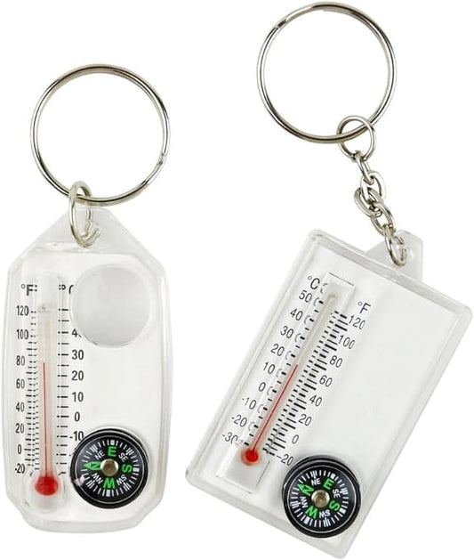 1Pc White Small Compasses Thermometer Keychain，Mini Pocket Sized