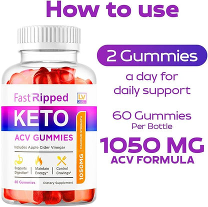 (3 Pack) Fast Ripped Keto ACV Gummies Advanced Weight Loss, Fast Ripped Weight Loss Gummies Keto+ACV, Keto ACV Gummies Ripped, Keto Fast, Ripped Keto, Fast Ripped Keto + ACV Gummies 1050mg, 3 Months