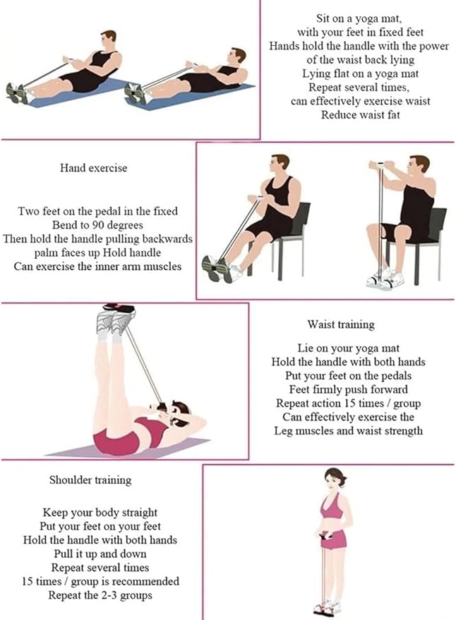 21 Fitness Resistance Bands - 4 Tube Pedal Ankle Puller, Yoga Handle Bands Exerciser Multifunction Trainer Tension Rope for Body, Abdomen, Waist, Arm, Tummy Exercise Stretching Training ( Color : Gray