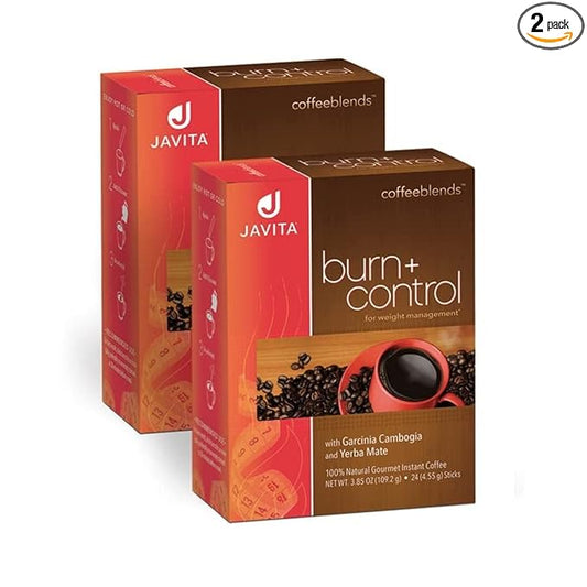 Javita Burn + Control Instant Coffee, Weight Management Herbs: Garcinia Cambogia & Yerba Mate, Slimming Coffee with Help of Exercise, Keto, Dieters Drink, 2 box / 24 (4.55g Sticks), 48 Count