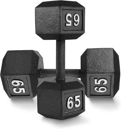 WF Athletic Supply Cast Iron Solid Hexagon Gray/Black Dumbbells, Strength Training Free Weights Set of 2 for Women and Men, Hand Weights Sold by Pairs, Multi-Select Size Options Available