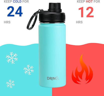 DRINCO Stainless Steel Water Bottle Spout Lid Vacuum Insulated Double Wall Water Bottle Wide Mouth (40oz 32oz 22oz 18oz 14oz) Leak Proof Keeps Cold or Hot (18 oz, 18oz Teal)