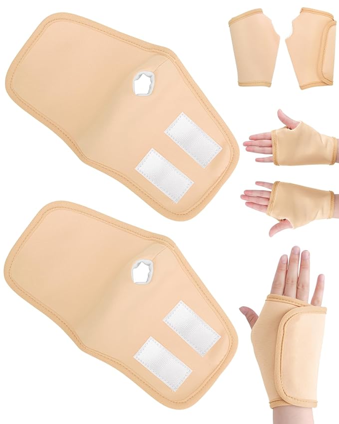 2 Pcs Castor Oil Pack Wrap for Hands, Reusable Organic Cotton Hand Castor Oil Pads, Self Adhesive Adjustable Hand Wraps, Prevent Leakage, Comfort Fit (Khaki)