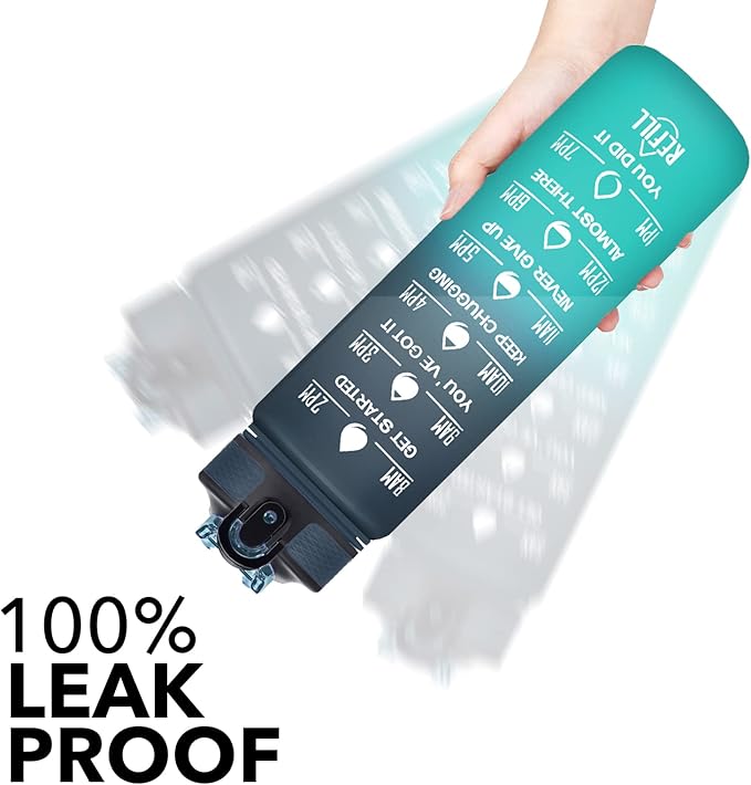 Hyeta 32 oz Water Bottles with Times to Drink and Straw, Motivational Water Bottle with Time Marker, Leakproof, Drinking Sports Water Bottle for Fitness, Gym and Outdoor