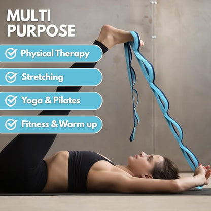 California Yoga Strap | Yoga Belt with Loops | 12 Multi Loop & Non-Elastic | Stretching Strap | Gym Workout & Exercise Bands | Physical Therapy | Improves Sitting Posture for Women & Men