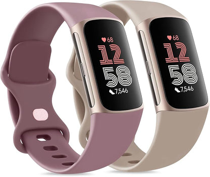 2 Pack Bands Compatible with Fitbit Charge 6 / Fitbit Charge 5 Bands for Women Men, Waterproof Classic Soft Sports Replacement Wristbands